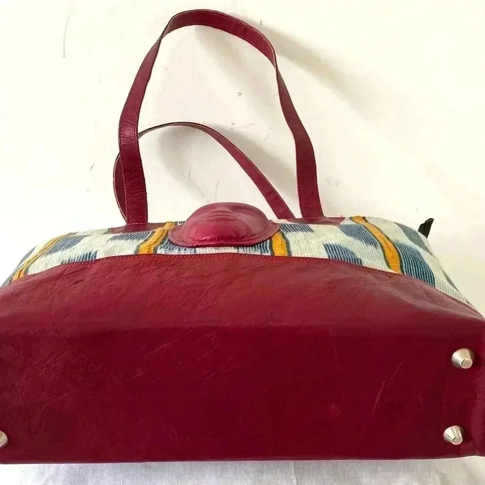 Handmade cloth leather satchel handbag
